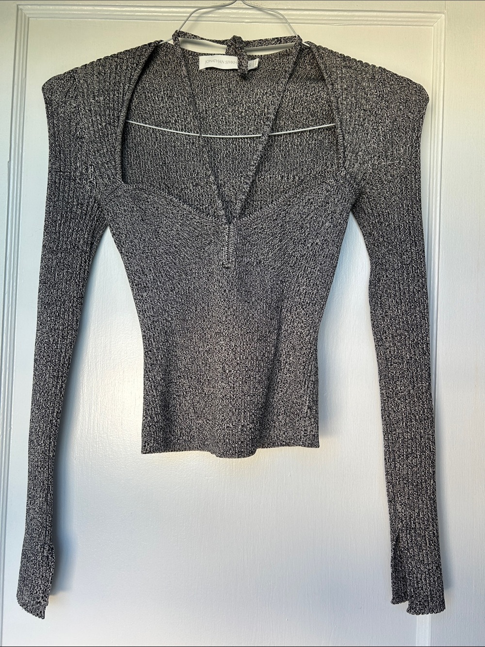 Jonathan Simkhai Charcoal Gray Ribbed Long-Sleeve Knit Top XS